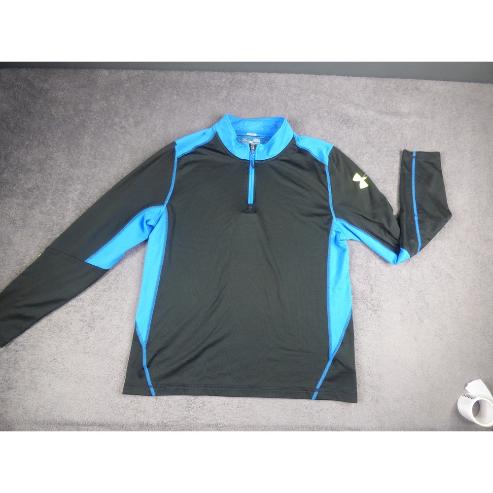 Under Armour ColdGear Mens Large Black Blue Fitted Quarter Zip Pullover Shirt